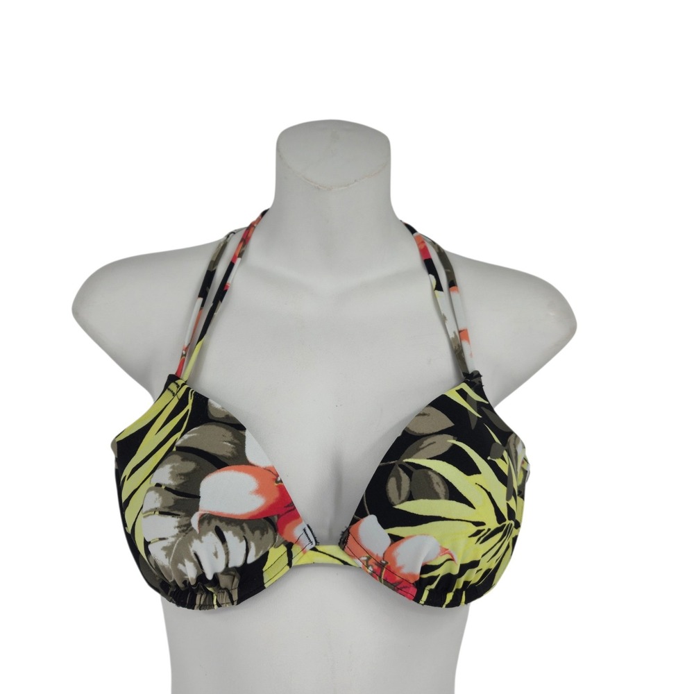 Hollister Bikini Top Women 36B Tropical Floral Padded Braided Straps Swimwear